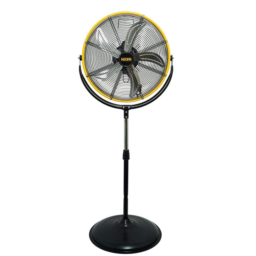 Edendirect 20 in. 3 Speeds High Velocity Pedestal Fan in Yellow with Quiet Powerful 1/5 Motor, 180° Oscillation, Adjustable Height (1)