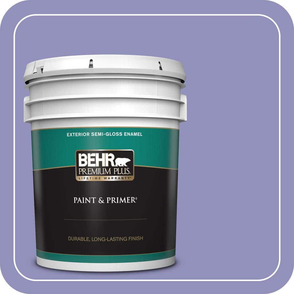BEHR PREMIUM PLUS 5 gal. #PPU16-05 Lily of the Nile Semi-Gloss Enamel Exterior Paint & Primer