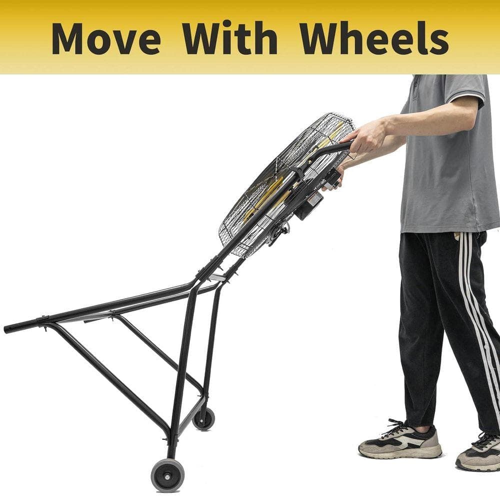 WOCK HICFM 24 in. Yellow 7900 CFM Roll-About Tilt Pedestal Fan, Ball Bearing, 2/5 HP Motor, 180° Tilt, Wheels - UL Listed (2)