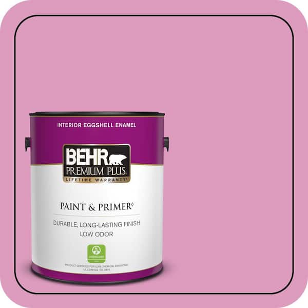BEHR PREMIUM PLUS 1 gal. #690B-4 Pink Begonia Eggshell Enamel Low Odor Interior Paint & Primer (2)
