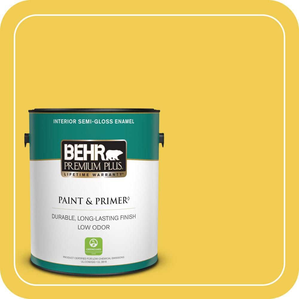 BEHR PREMIUM PLUS 1 gal. #P310-6 Radiant Sun Semi-Gloss Enamel Low Odor Interior Paint & Primer