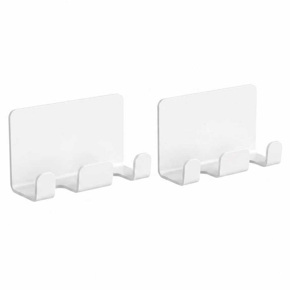 Unbranded Hook Type 2-Pack White Aluminum Self-Adhesive Dual Razor Holder Robe Hook for Shower Bathroom Wall Towel Storage Rack (1)
