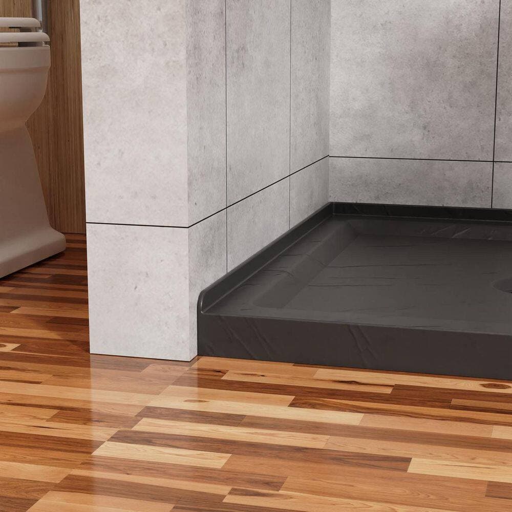 LIVACA 36 in. L x 36 in. W Corner Double Threshold Shower Pan Base with Center Drain in Slate Black, Anti-Slip Acrylic (2)