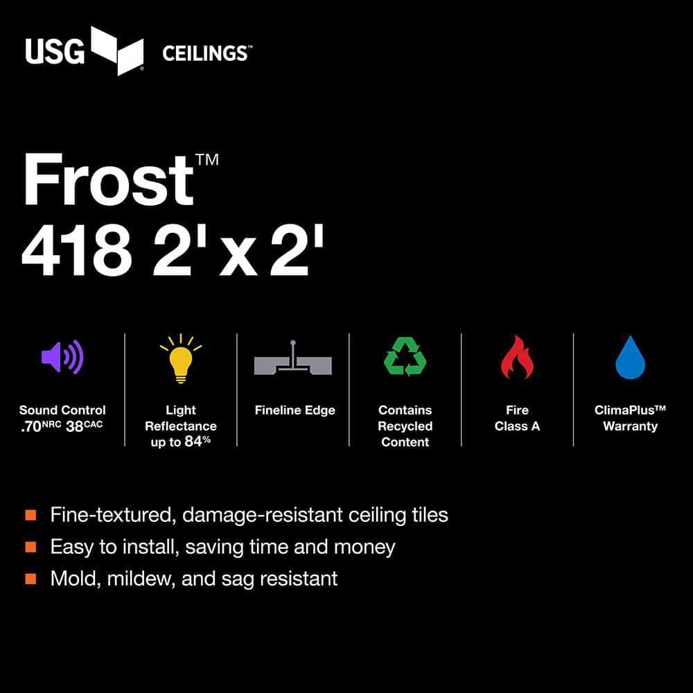 USG Ceilings 2 ft. x 2 ft. Frost White Fineline Edge Lay-In Ceiling Tile, case of 8 (32 sq. ft.) (2)