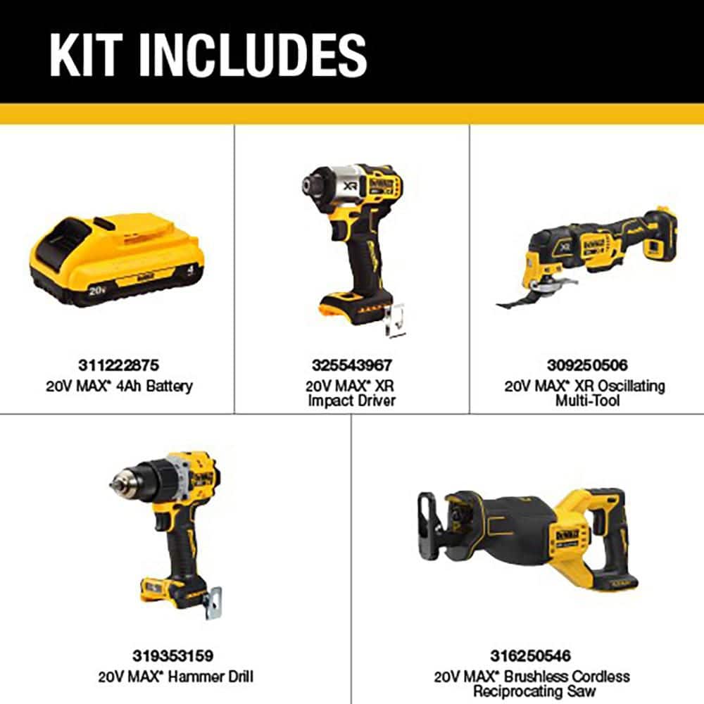 DEWALT 20V MAX Lithium-Ion Cordless 4-Tool Combo Kit with (2) 4.0 Ah Batteries and Charger (2)