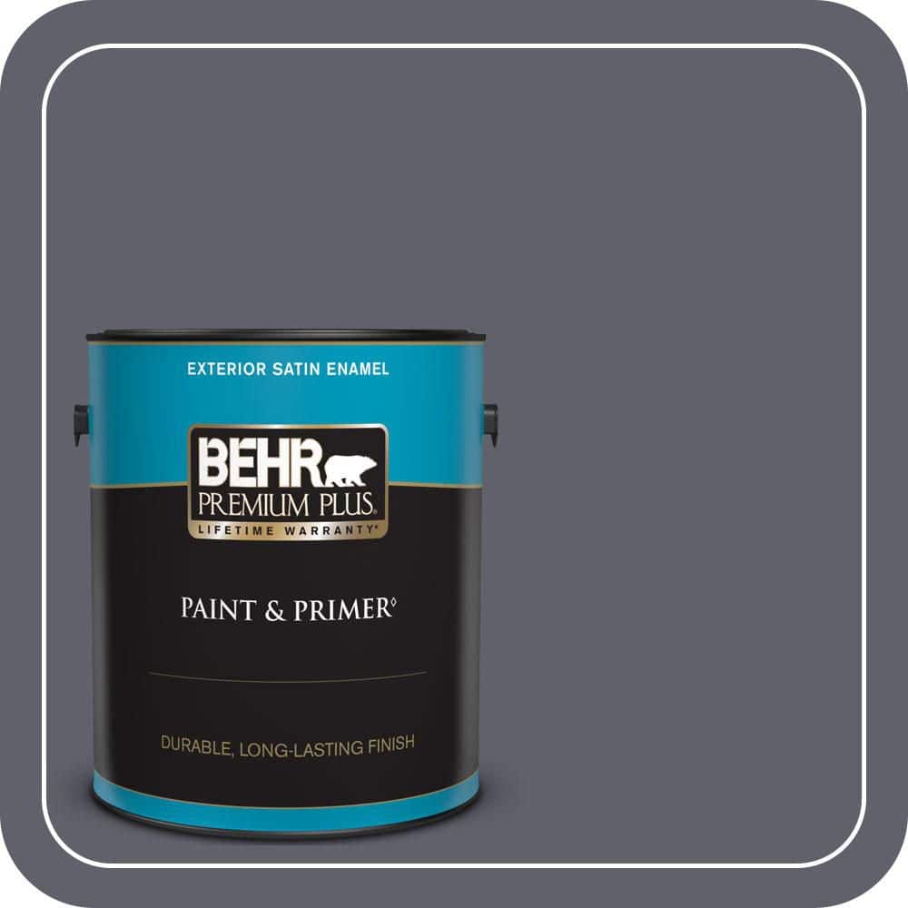 BEHR PREMIUM PLUS 1 gal. #N540-6 Script Ink Satin Enamel Exterior Paint & Primer (1)