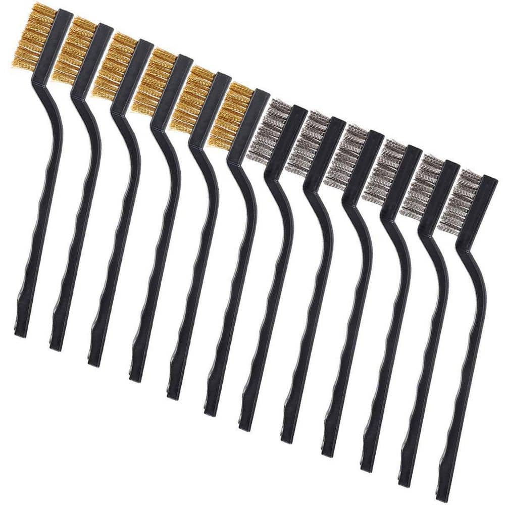 KIWDZFU 12 Pieces Wire Brush Set Stainless Steel Brass Scratch Brush Curved Handle Masonry Brush for Welding Slag Rust Cleaning (1)