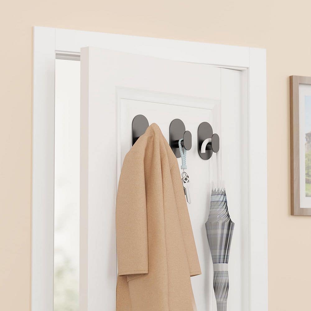 Unbranded 4-Pack Matte Black Stainless Steel Self-Adhesive Wall Towel Robe Coat J-Hook Robe/Towel Hook and Shower Door (2)
