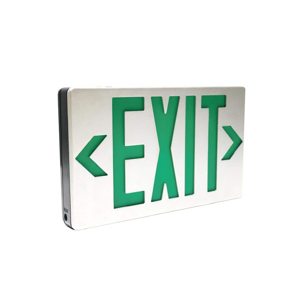 Commercial Electric 1-Pack 3.0-Watt 4.8-Volt Integrated LED Brushed Aluminum Red/Green Exit Sign 120-Volt/277-Volt (4)
