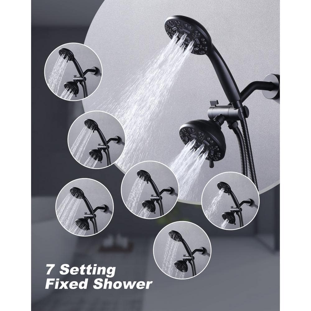 ARCORA Single Handle 7-Spray Double Shower Fixed and Handheld Shower Head Shower Faucet 1.8 GPM with Tub Spout in. Matte Black (2)