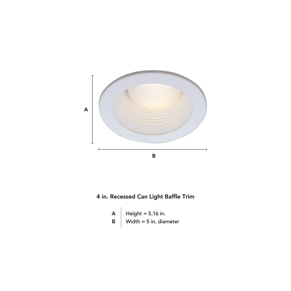Commercial Electric 4 in. White Recessed Can Light Baffle Trim (4)