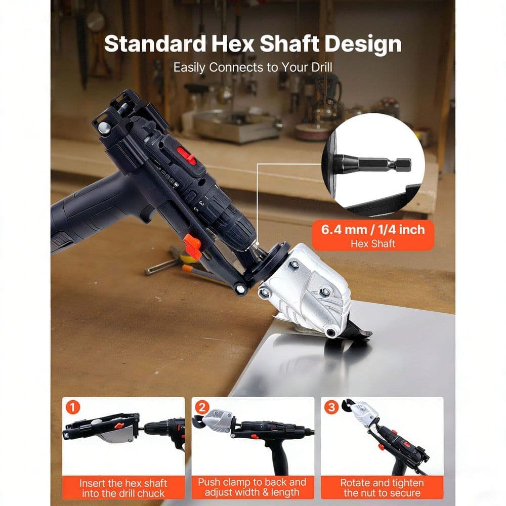 SKYSHALO Metal Shear/Cutter Drill Attachment, 360° Pivoting Head, Cuts 18GA Steel, 20GA Stainless, Aluminum, Plastic, Cardboard (2)