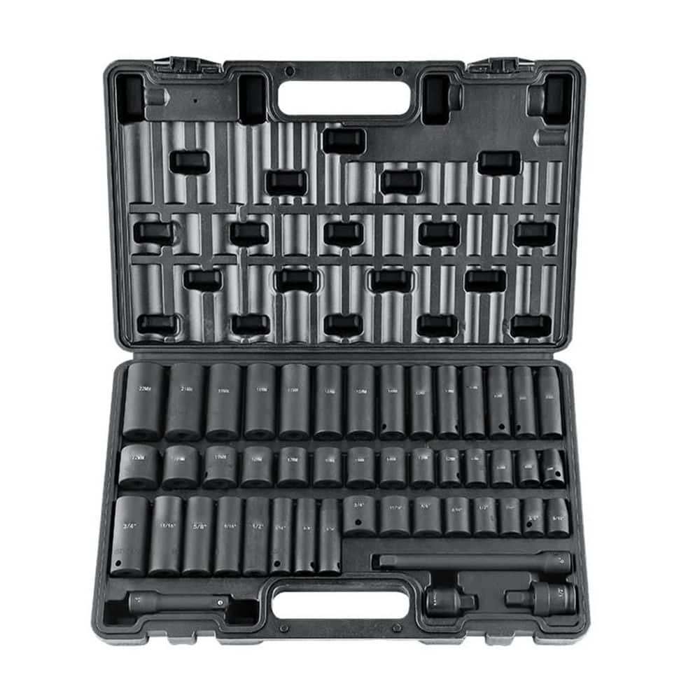 SKYSHALO 3/8 in. Drive Impact Socket Set, 48-Piece Socket Set SAE 5/16 in. - 3/4 in. and Metric 8-22 mm, 6-Point Cr-V Alloy Steel