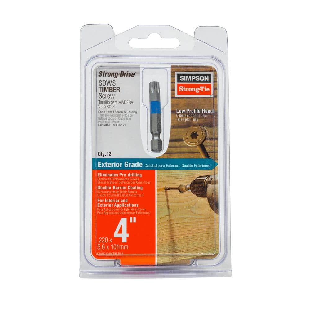 Simpson Strong-Tie 0.220 in. x 4 in. T40, Washer Head, Strong-Drive SDWS Timber Screw, Exterior Grade (12-Pack)