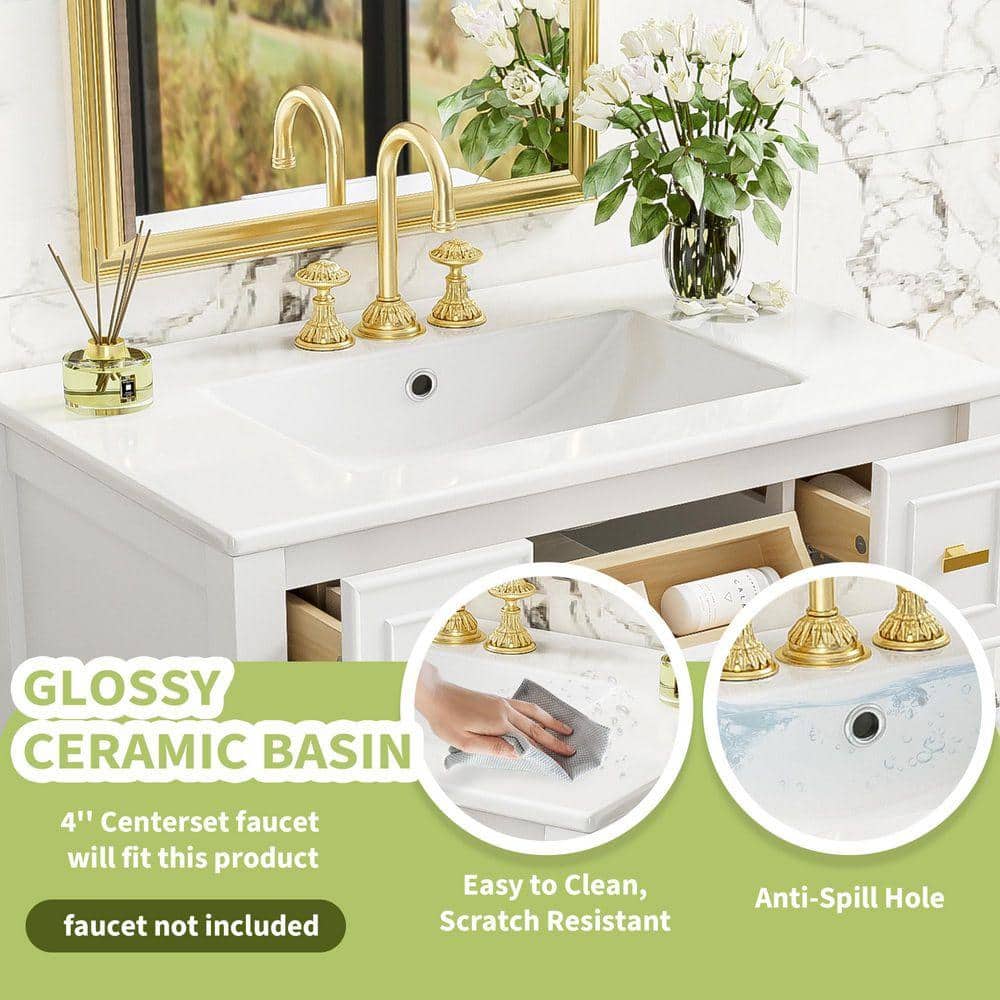 COWLOWN 30 in. W x 18 in. D x 34 in. H Bathroom White Linen Cabinet (3)