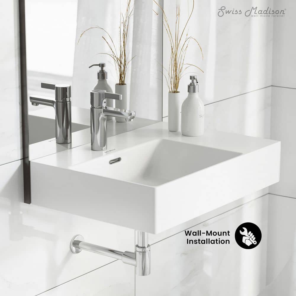 Swiss Madison St. Tropez 18 in. Ceramic Wall Mounted Bathroom Sink with Left Side Faucet Mount (2)