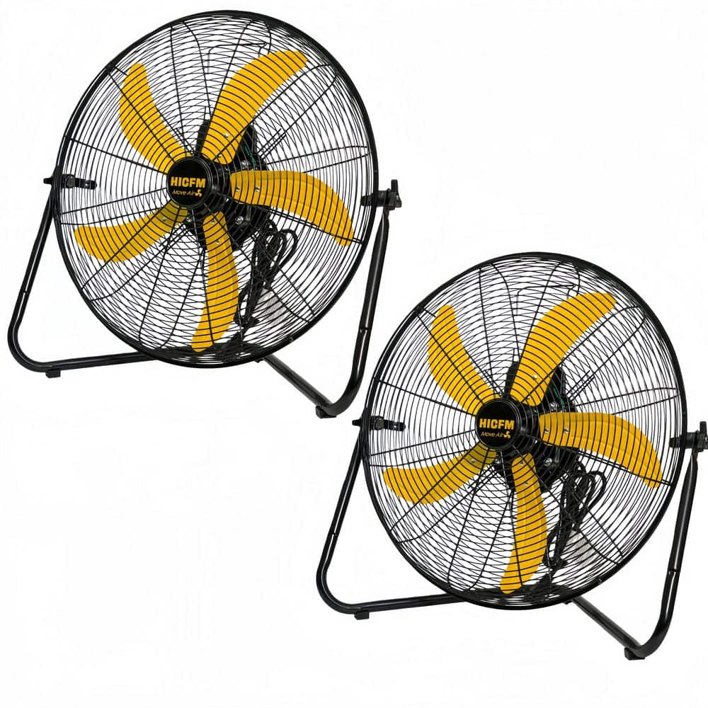 MELEZOOM 20 in. 8200 CFM High Velocity Metal Floor Fan, 3-Speed Powerful Cooling 360°Adjustable Tilting Head in Yellow, 2 pack (1)