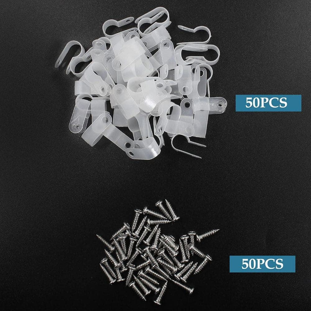 Yichuhaoxi 3/8 in. Nylon R-Type Cable Clip Wire Clamp Mounting Clips with Stainless Steel Screws Clear 50-Pack Organizer (3)
