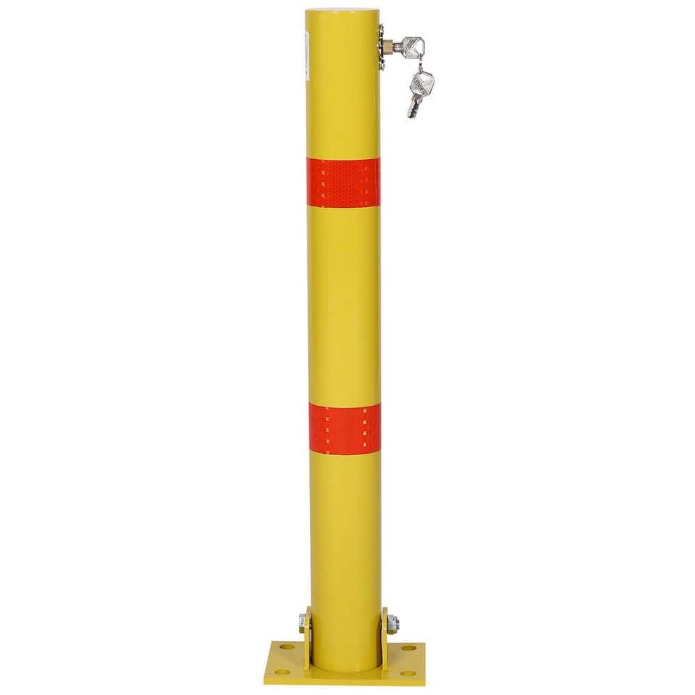 Tidoin 27.6 in. H Yellow Round Steel Parking Bollard, Pole Barrier with Lock, Home Garage Street Decor, Parking Barrier (1)