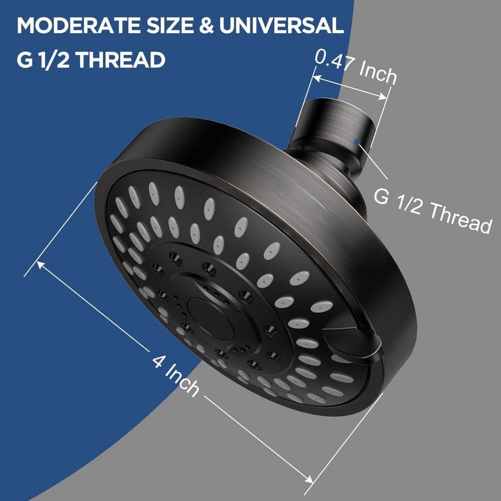 Wudkey High Flow High Pressure 1-Piece Fixed Shower Head with 5 Spray Modes & 66 Nozzles in Oil Rubbed Bronze (2)