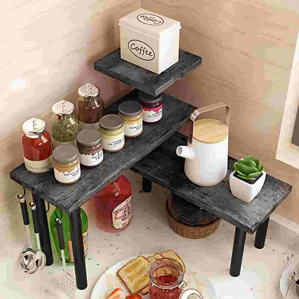 Dyiom 16.9 in. W x 15.3 in. H x 16.9 in. D Bathroom Shelves, Wood square Bathroom Shelf, Tire of 3, in .Black (3)