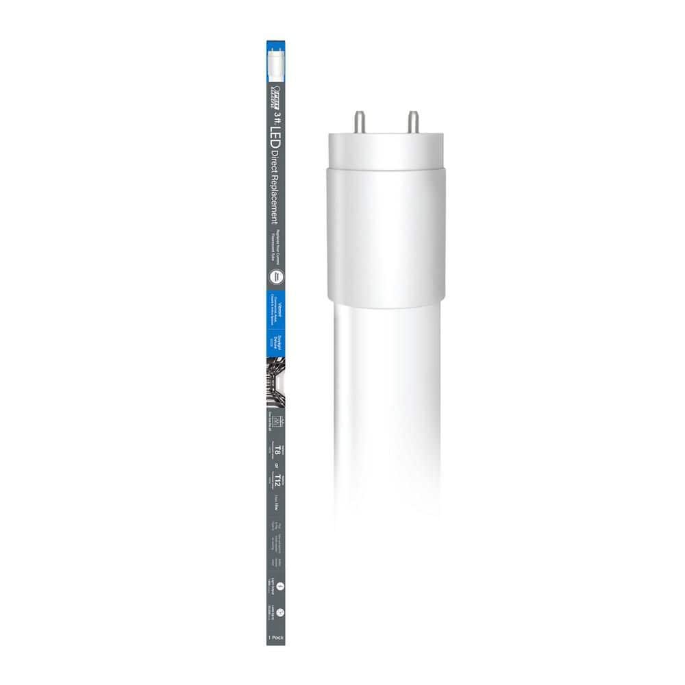 Feit Electric 30-Watt Equivalent 3 ft. White Linear Tube T8/12 G13 Type A Plug and Play LED Light Bulb, Daylight Deluxe 6500K
