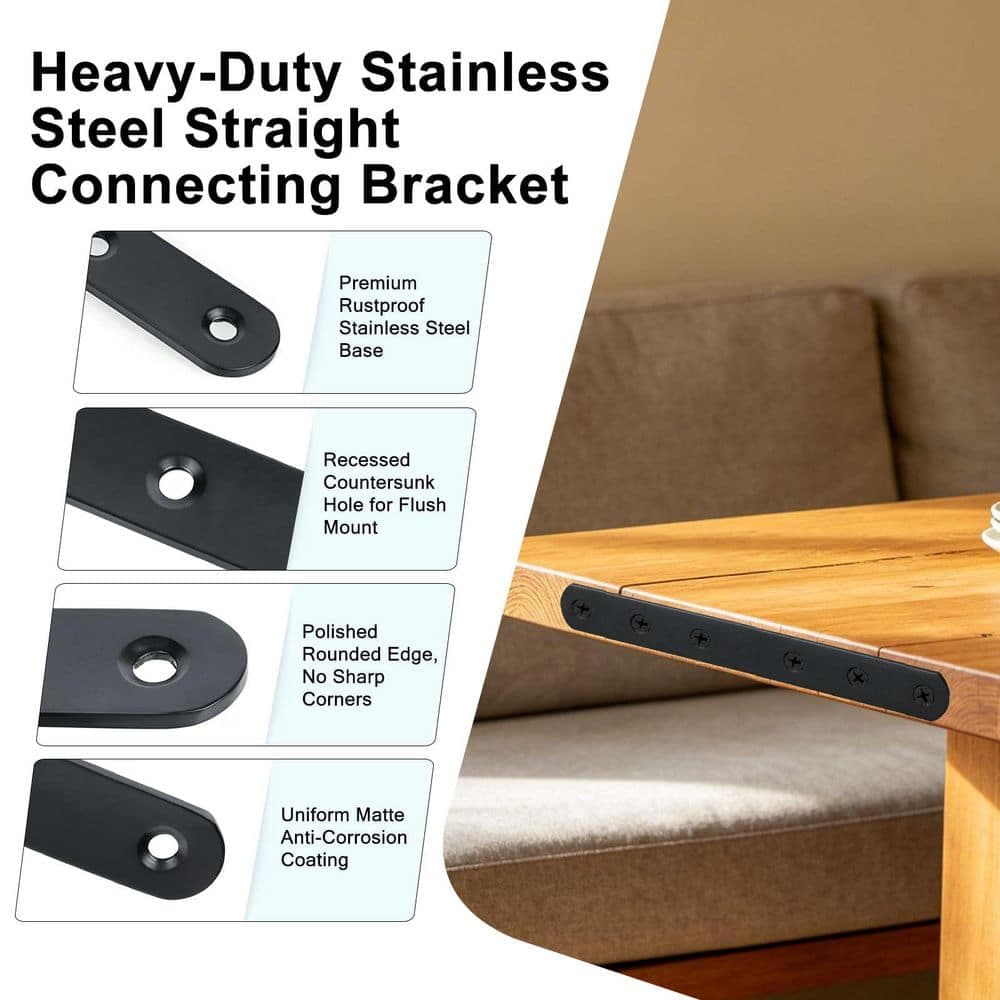 Wellco 12 Pack 8 in. Black Heavy-Duty Cast Iron Metal Mending Plates for Wood Repair, Furniture and Structural Reinforcement (3)