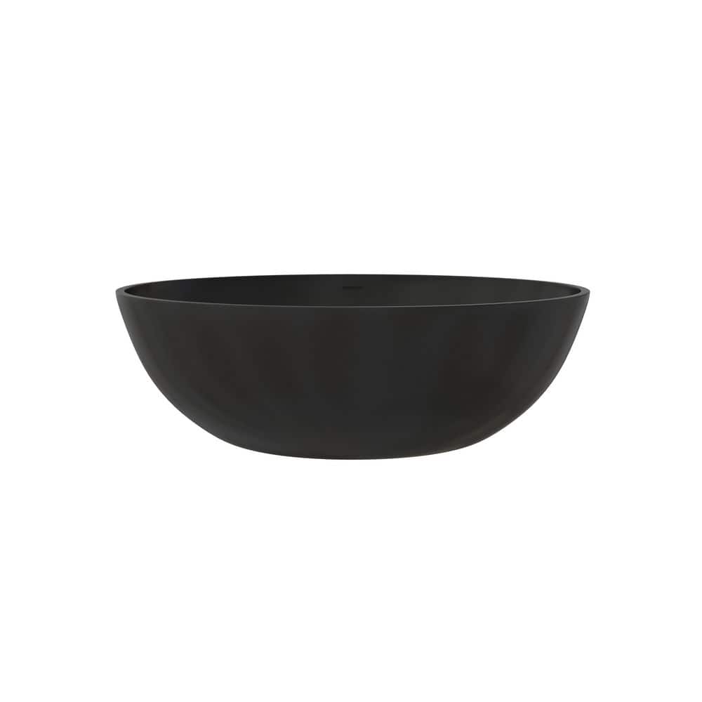 CASAINC 66.93 in. x 39.37 in. Solid Surface Stone Flatbottom Freestanding Soaking Bathtub with Center Drain in Matte Black (1)