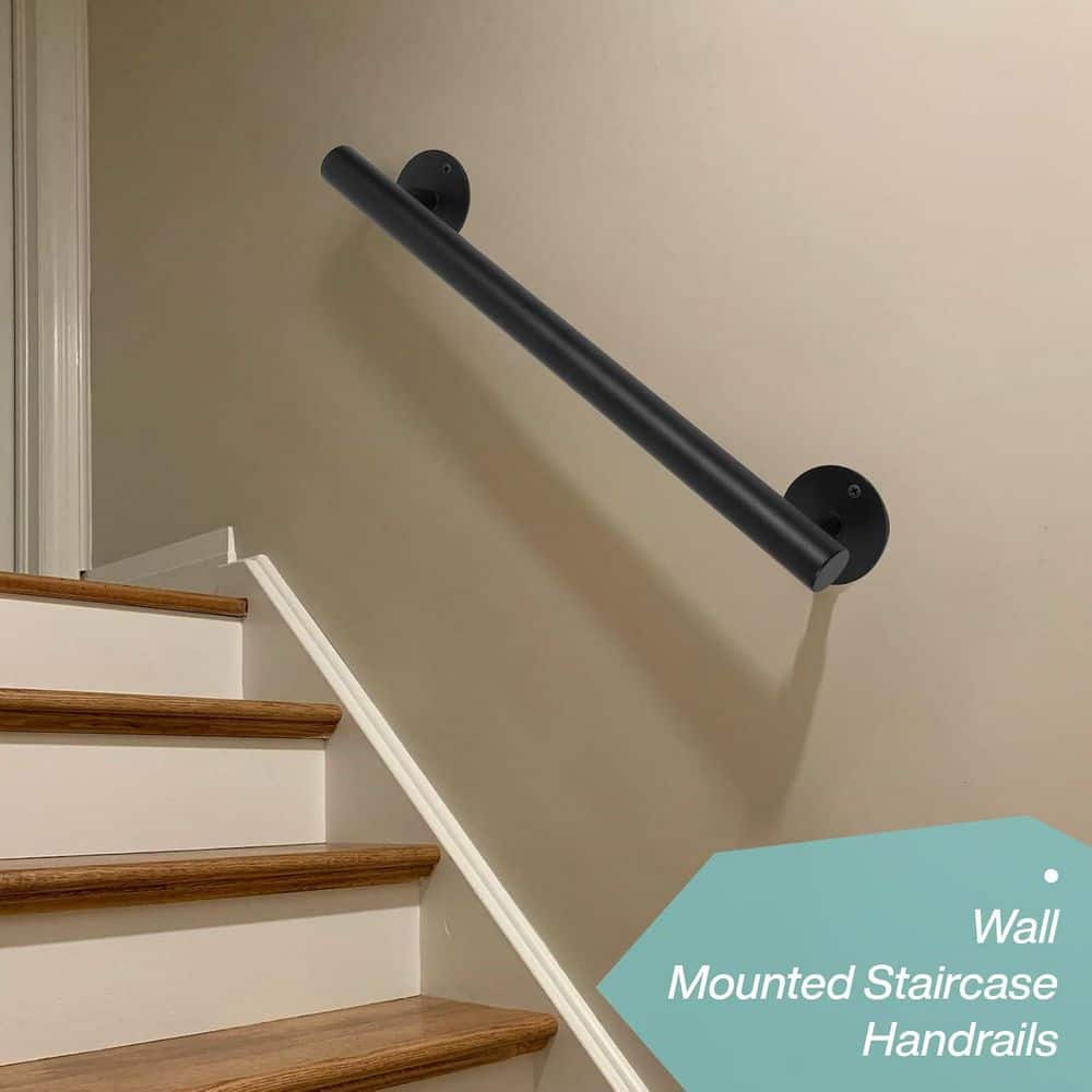 Afoxsos 1.6 ft. Black Metal Heavy Duty Wall Mounted Iron Handrail Indoor Outdoor Safety Grab Bars for Stairs Porch Steps (3)