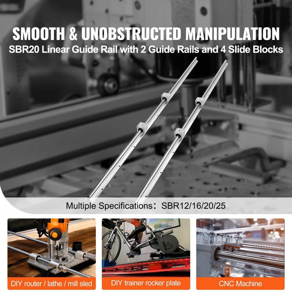 SKYSHALO Linear Motion Set SBR20 1500mm Comes with Two 59 in./1500 mm SBR20 Rails and Four SBR20UU Blocks Ideal (2)