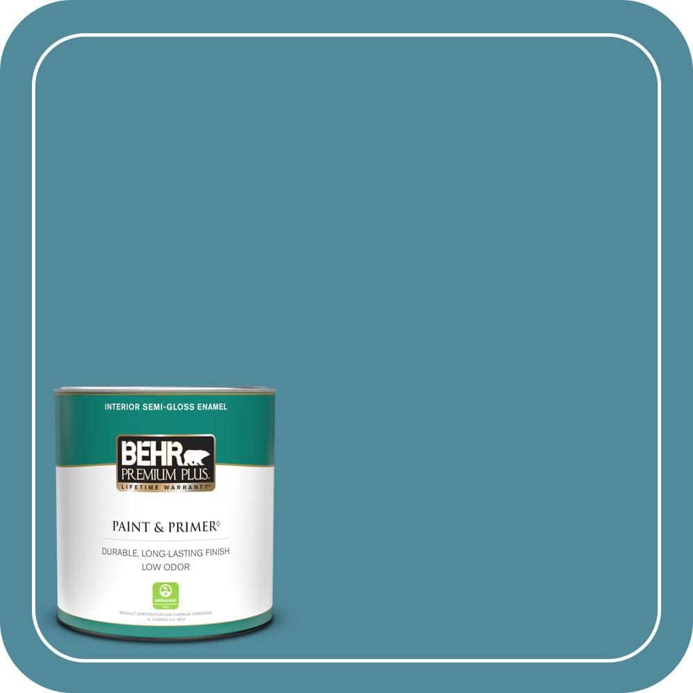 BEHR PREMIUM PLUS 1 qt. #S460-5 Blue Square Semi-Gloss Enamel Low Odor Interior Paint & Primer
