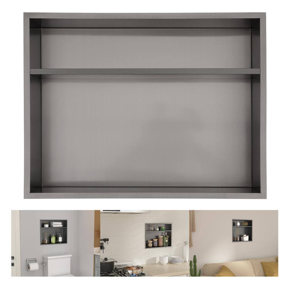 LORDEAR 19 in. W x 15 in. H x 4 in. D 18-Gauge Stainless Steel Bathroom Shower Niche in Gunmetal Black with Shelf (1)