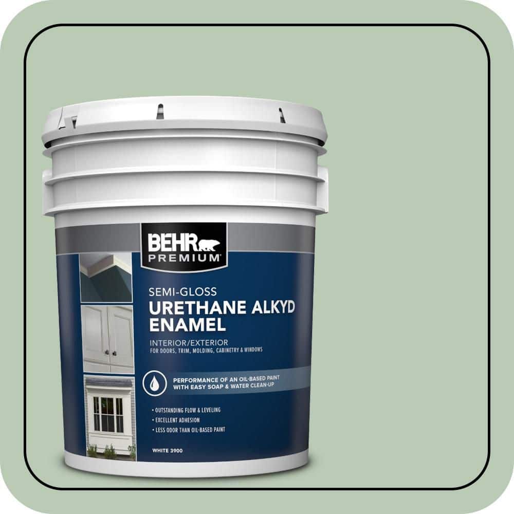 BEHR PREMIUM 5 gal. #S400-3 Healing Aloe Urethane Alkyd Semi-Gloss Enamel Interior/Exterior Paint