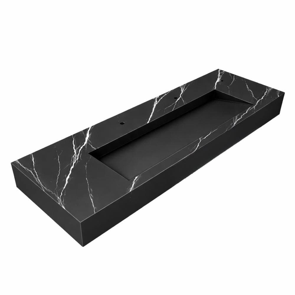 castellousa Pyramid 60 in. Wall Mount Solid Surface Single-Basin Rectangle Bathroom Sink in Black White (2)