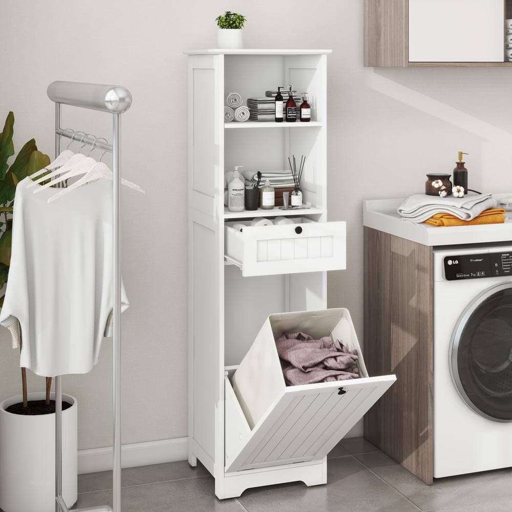 Lycvki 15.75 in. W x 13.78 in. D x 55.12 in. H White Freestanding Linen Cabinet Storage Organizer Set with 2-Shelves (2)
