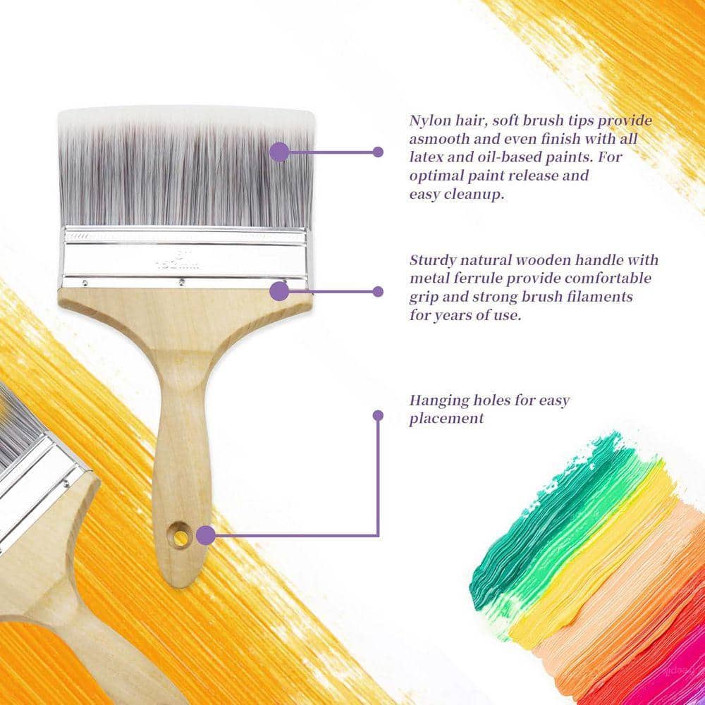 KIWDZFU 6 in. Soft Tip Bristle Paint Brush Set for Stain Varnish with Wood Handles 2-Pack (3)