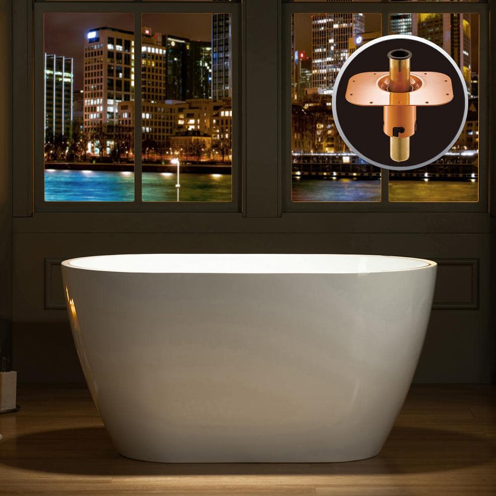 WOODBRIDGE 48 in. Acrylic Flatbottom Bathtub in White with Matte Black Drain and Overflow (1)