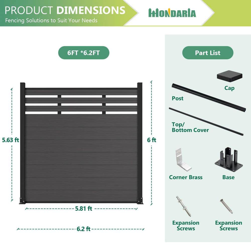 mondaria 5.5 ft. H x 6 ft. W Silver Gray Composite Horizontal Fence Panel Kit with 2 6 ft. Aluminum Posts, Warp-Resistant (2)