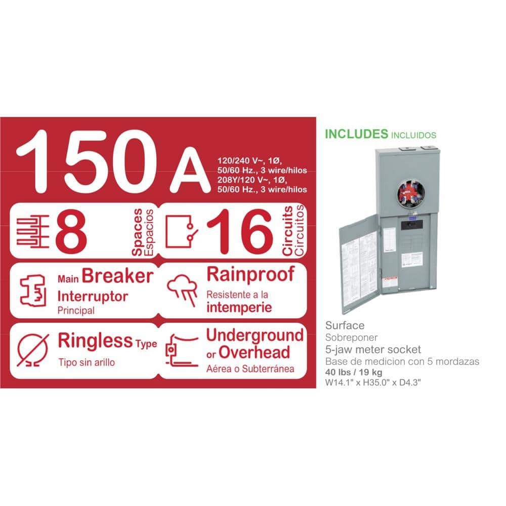 Square D Homeline 150 Amp 8-Space 16-Circuit Outdoor Ringless-Horn Overhead/Underground Main Breaker CSED (2)