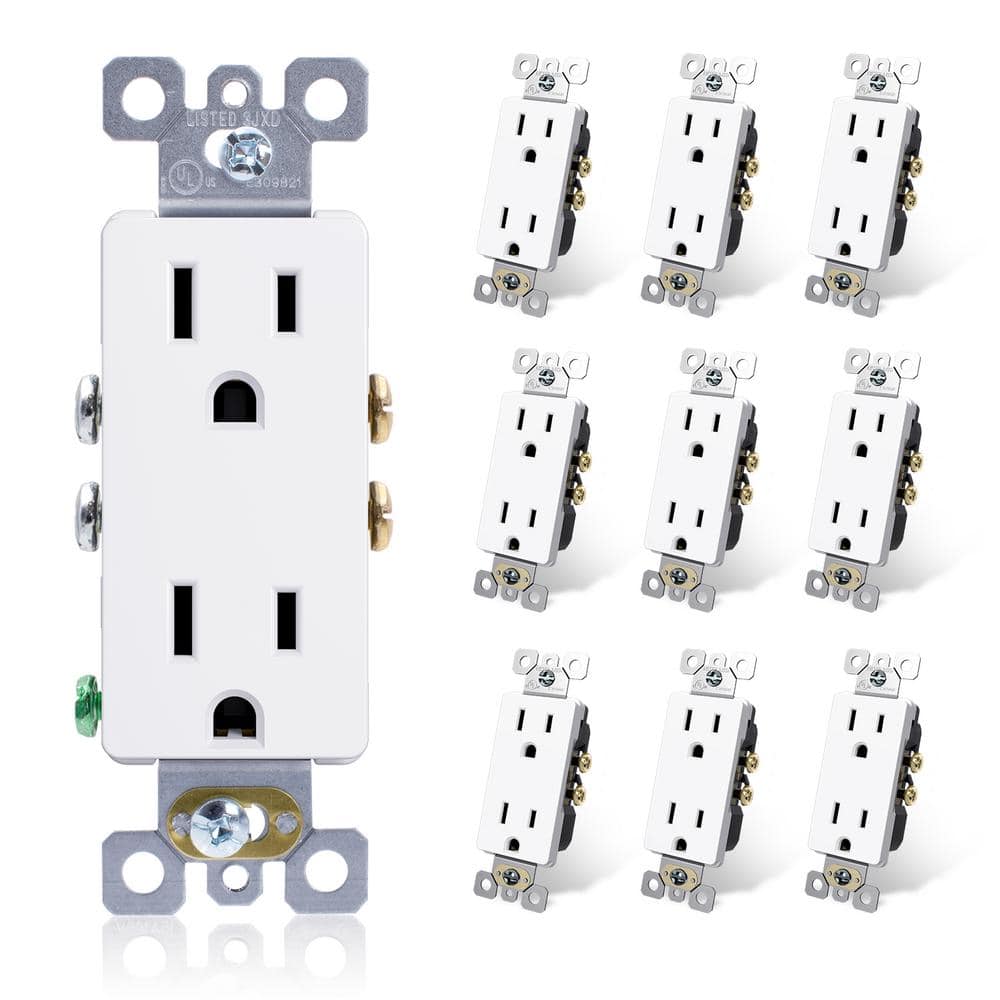 ELEGRP Decorative 15 Amp 125-Volt Residential Grade Self Grounding Outlet, Glossy White (10-Pack) (1)