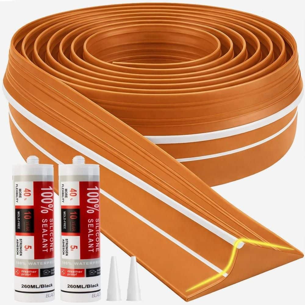 Numhew Orange Rubber Garage Door Threshold Seal Strip, 20 ft. Universal Waterproof Weather Stripping Bottom Door Sealing Kit (1)