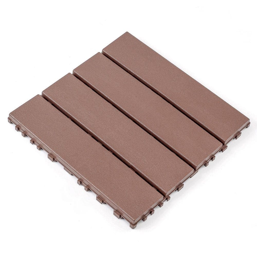 Unbranded 1 ft. x 1 ft. Plastic Interlocking Decking Tiles 44 Pack of Terrace Decking Tiles Backyard Pool Decking Tiles Brown (1)