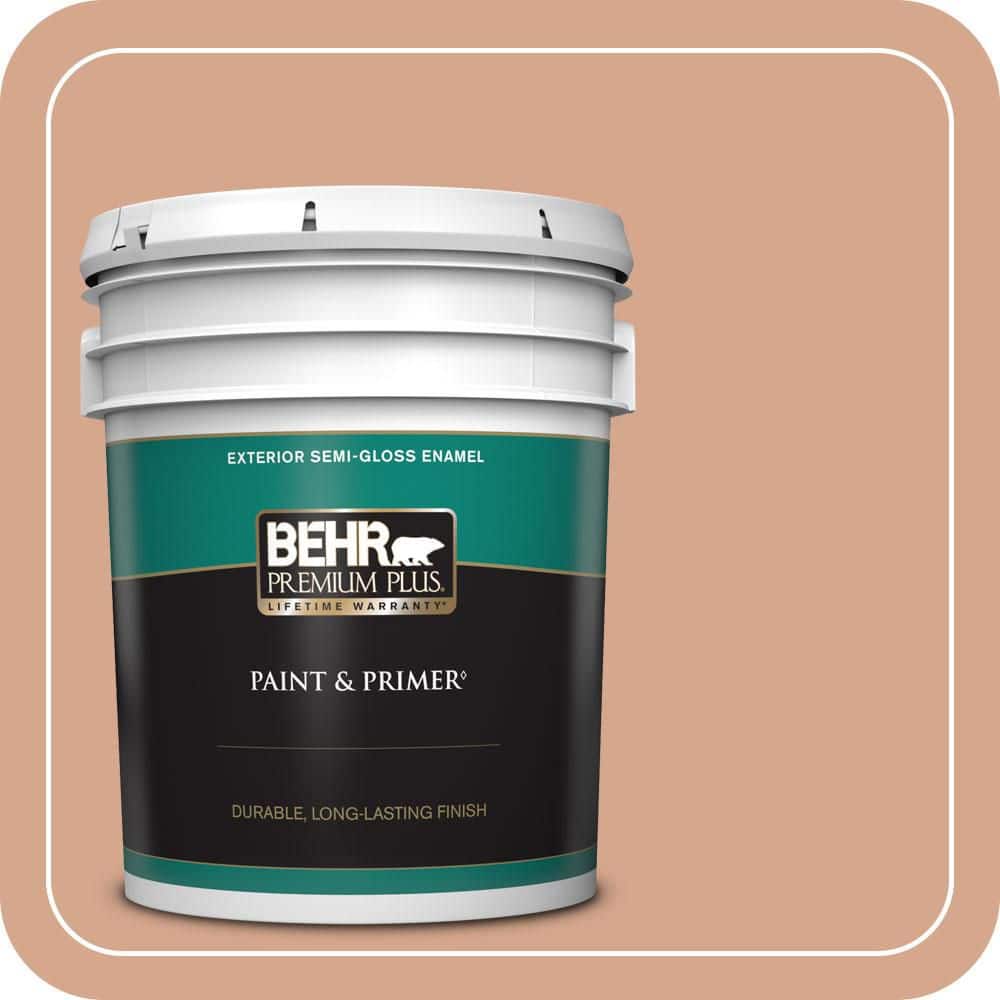 BEHR PREMIUM PLUS 5 gal. #MQ1-30 Peachy Confection Semi-Gloss Enamel Exterior Paint & Primer