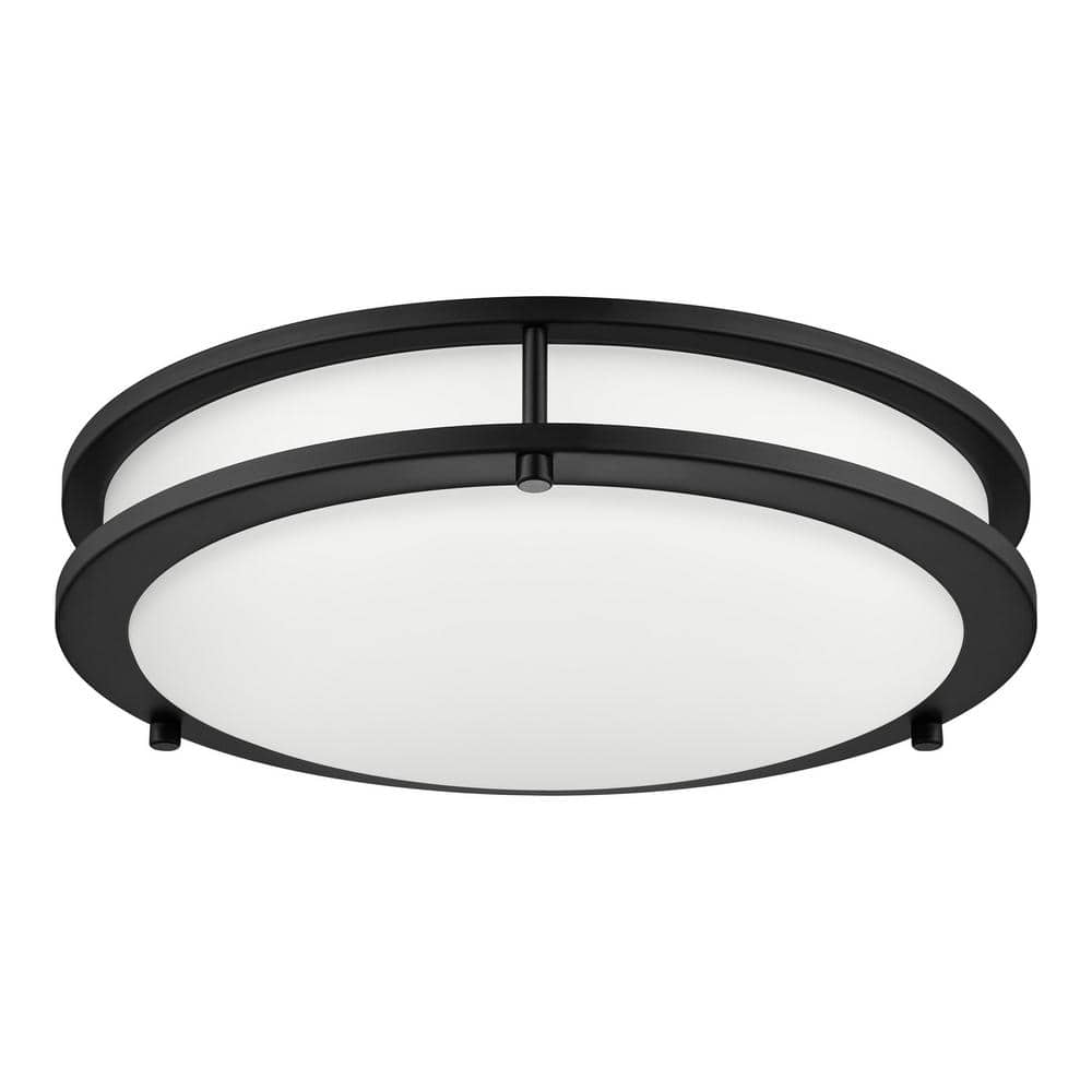 Hampton Bay Flaxmere 14 in. Modern Matte Black Selectable 3 CCT Integrated LED Flush Mount for Kitchens or Bedrooms (3)