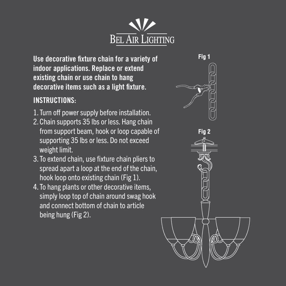 Bel Air Lighting 3 ft. 11-Gauge Black Chain for Hanging Pendant Lights, Chandeliers, and Swag Lights (3)