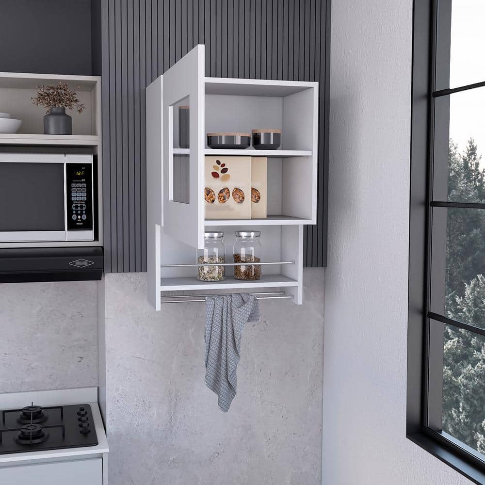 Unbranded 19.7 in. W x 13.2 in. D x 28.7 in. H Bathroom Storage Wall Cabinet in White with Towel Bar (3)