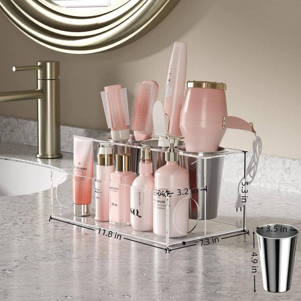 Wudkey Hair Tool Organizer, Acrylic Hair Dryer Holder, Bathroom Vanity Organizer, Styling Tool Storage Stand in Clear (2)