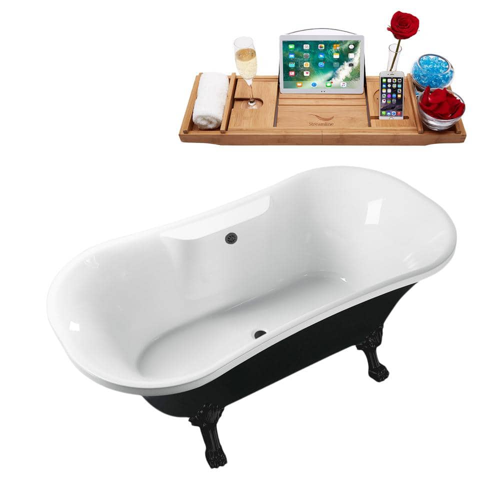 Streamline 68 in. Acrylic Clawfoot Non-Whirlpool Bathtub in Glossy Black With Matte Black Clawfeet And Matte Black Drain (2)