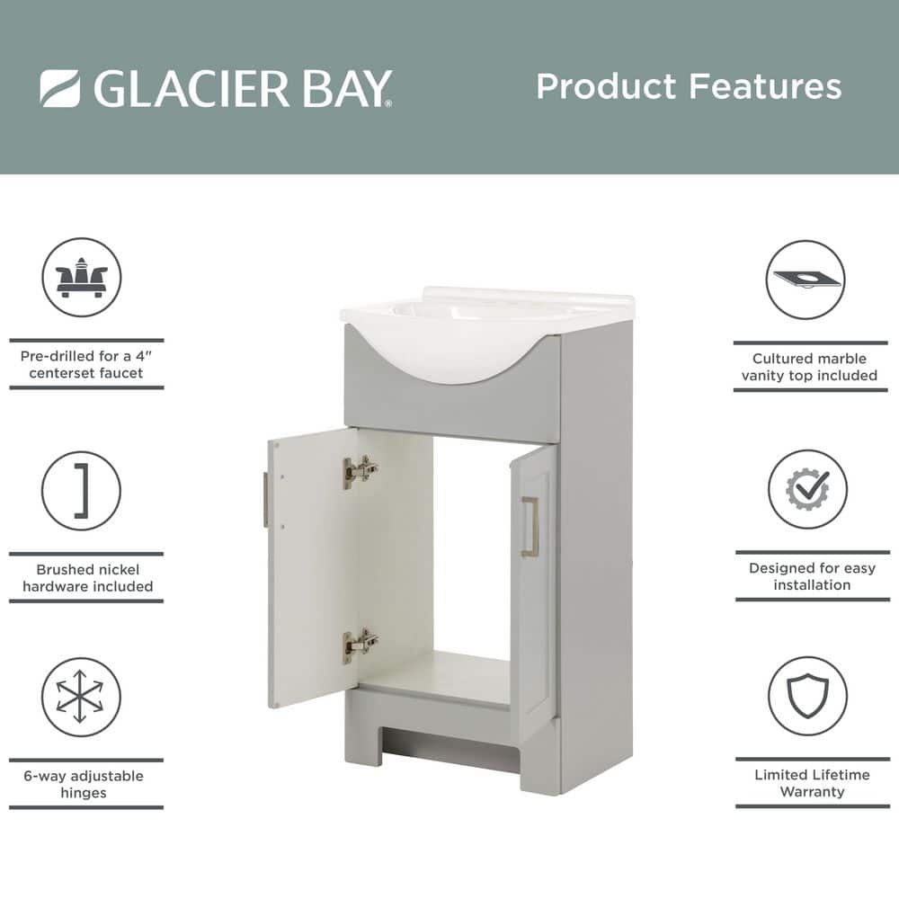Glacier Bay Weldon 18 in. Single Sink Pearl Gray Freestanding Bath Vanity with White Cultured Marble Top (Assembled) (4)