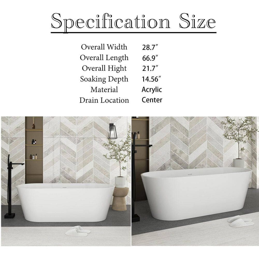 Boosicavelly 67 in. x 29 in. Acrylic Freestanding Soaking Bathtub in Glossy White (2)